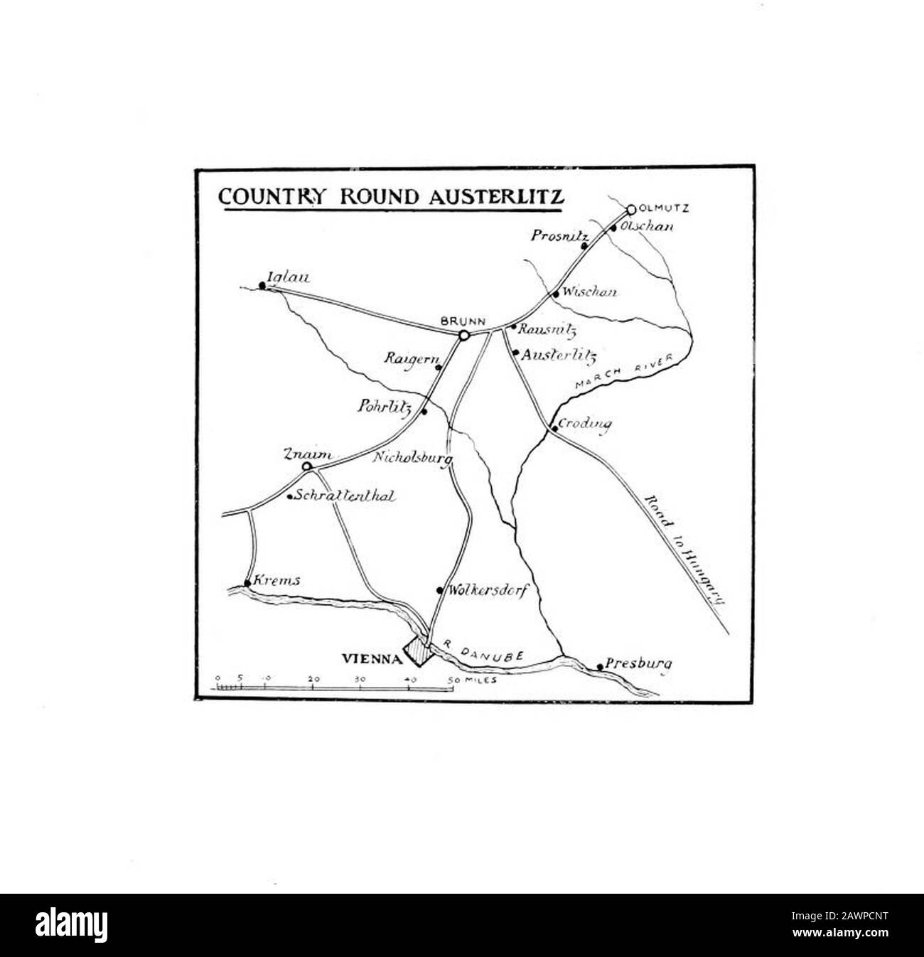 1912 : Der Kaiser NAPOLEON I. BONAPARTE (* um 1760-221) Karte der Schlacht von AUSTERLITZ bei Wien und Brunn aus dem Buch der Erinnerungen britischer Stockfoto