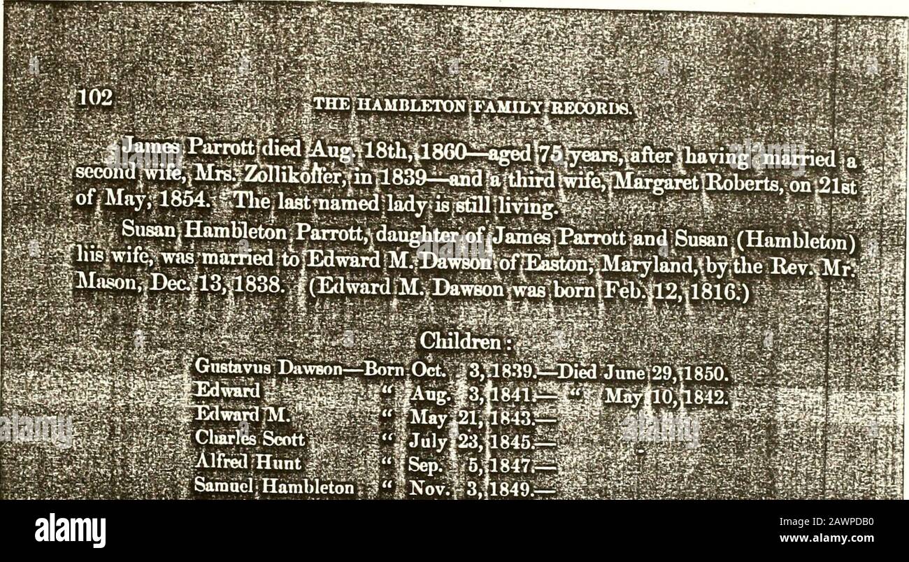 Aufzeichnungen der Familien Man, Nedels (Nedels) und Hambleton...1495-1876 . â &3 â â â ? â"i Helen Dawson, Daughter!of;Dr. ^JameV;and Louisa^Hambletori) Dawson;^^Avas:^inarriedjto;Thomas;^Tilden;M.D.fof Chico,:CalifbrniaCN6V   l2,[1859. "!; : IU: :^f IPfU i * â â . * â .: I * ^W^Rdge%Tiideii^ Borri;Oot:V;&gt;/i860.  - - . *â¢ -H-:: €&%,:Â£jÂ£ ^ * Â£flm(!s Daâ¢n t;M-fl^QJune * 30,il862.^tÂ£;y JW VV&gt;;^^V^VS^5^ IUU!llXM{ZX4itsÂ±ln&gt;2 1 JJ Juli? 19,U 867.^ â Â£ Tildenjdied a^aiico^Califbrnia^Marcli;5.; 1874.^. ^::. Emma Louisa - 22.182.âw- â .vv Susan Hambleton/.;: S#?f Nov.! 11.716.â ^: Stockfoto