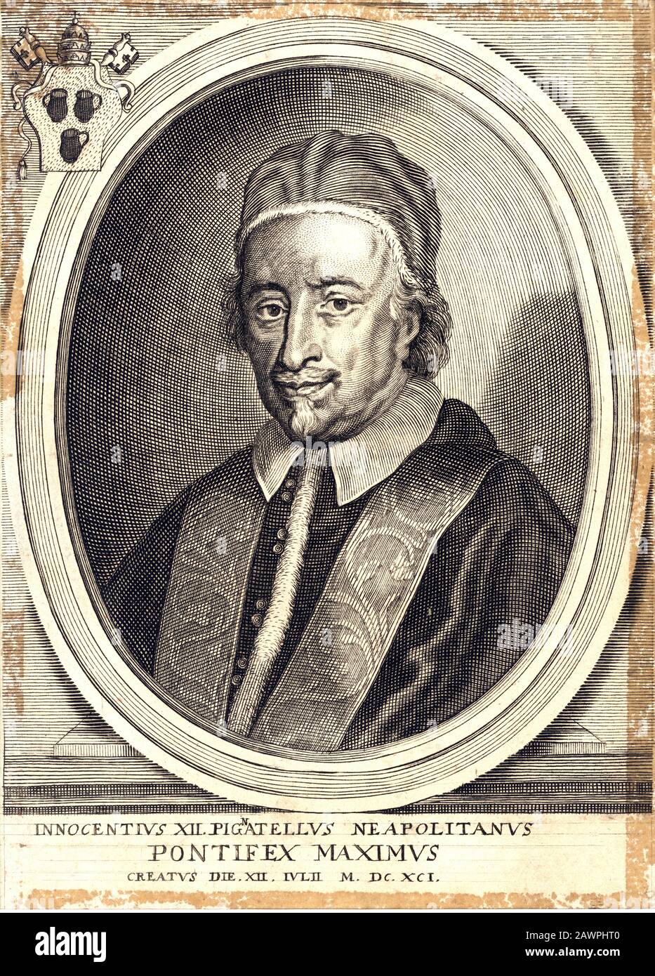 1691 ca. : Der neapolitanische Papst INNOCENZOS XII. ( geborener Fürst Antonio Pignatelli , Spinazzola , Bari 1615 - Rom 1700 ) von 1691 bis 1700 , Portrait engraa Stockfoto