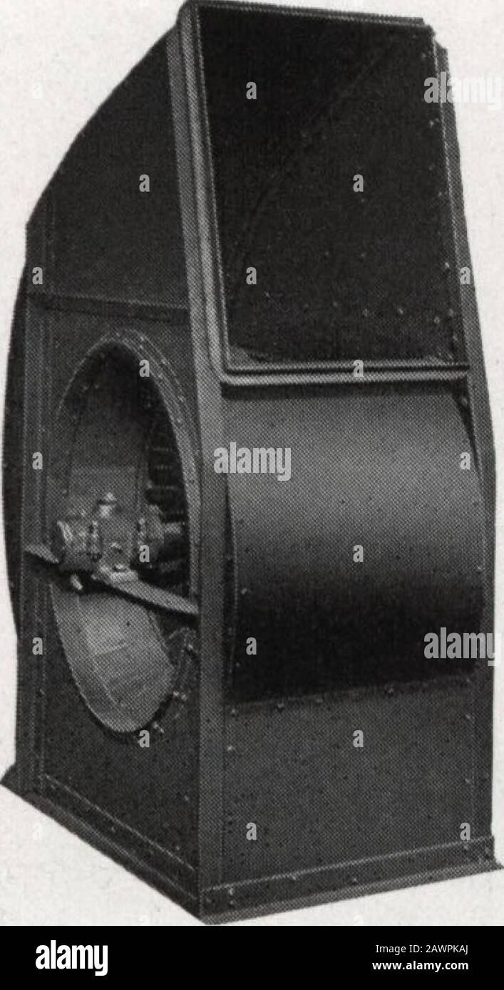 Katalog NO201: Buffalo Niagara Konoidalventilatoren . FuII Housin£ Niagara Conoidal Fan and Motor, Überhängte Blast-Wheel, linke Ausladung nach oben. Stockfoto