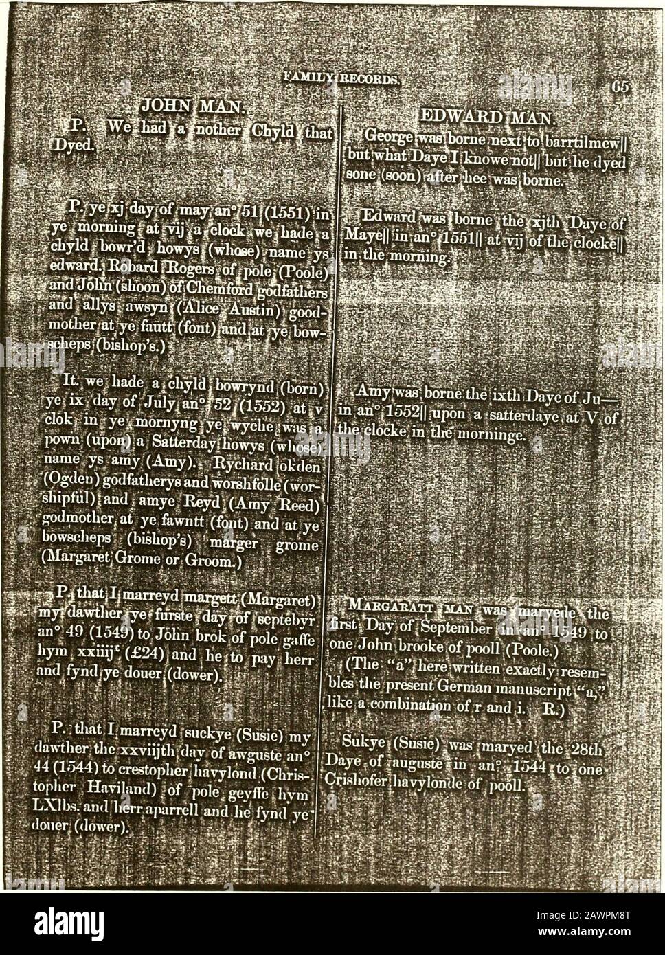 Aufzeichnungen über die Familien Von Mann, Nadeln (Nedels) und Hambleton...1495-1876 . r darnias   Day   in0eycreysmasT(Ciinstmas); weeksiniyereiyerejof/o lord god 1542.: -:+t; i!lasteclayof Septebyran 447 (1547)yt Wasa zu Fririppla? ^^,^^,^,^^^£^^^ Stockfoto