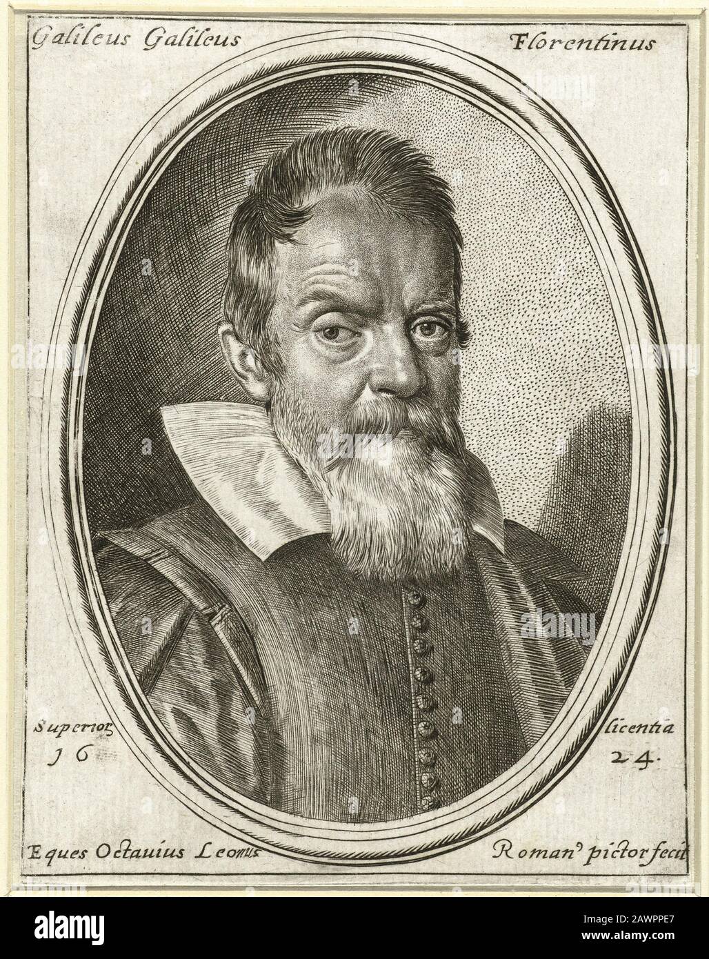 1624, ITALIEN: GALILEO GALILEI ( Pisa 1564 - Arcetri 1642 ), von OTTAVIO MARIA Leoni ( 1578 ca.-1730 ) genervt. Galilei war ein italienischer Physiker an Stockfoto