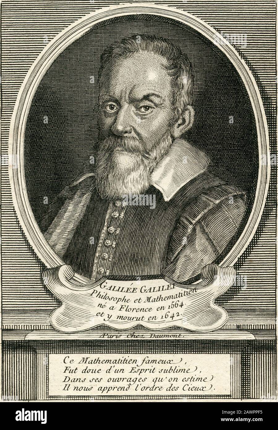 Galileo GALILEI ( Pisa 1564 - Arcetri 1642 ), französische Gravur aus dem Originalportait von OTTAVIO MARIA Leoni ( 1578 ca-1730 ). Galilei war ein ich Stockfoto