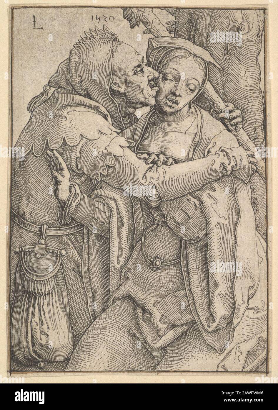 Narr und Frau von Lucas van Leyden (1520). Stockfoto