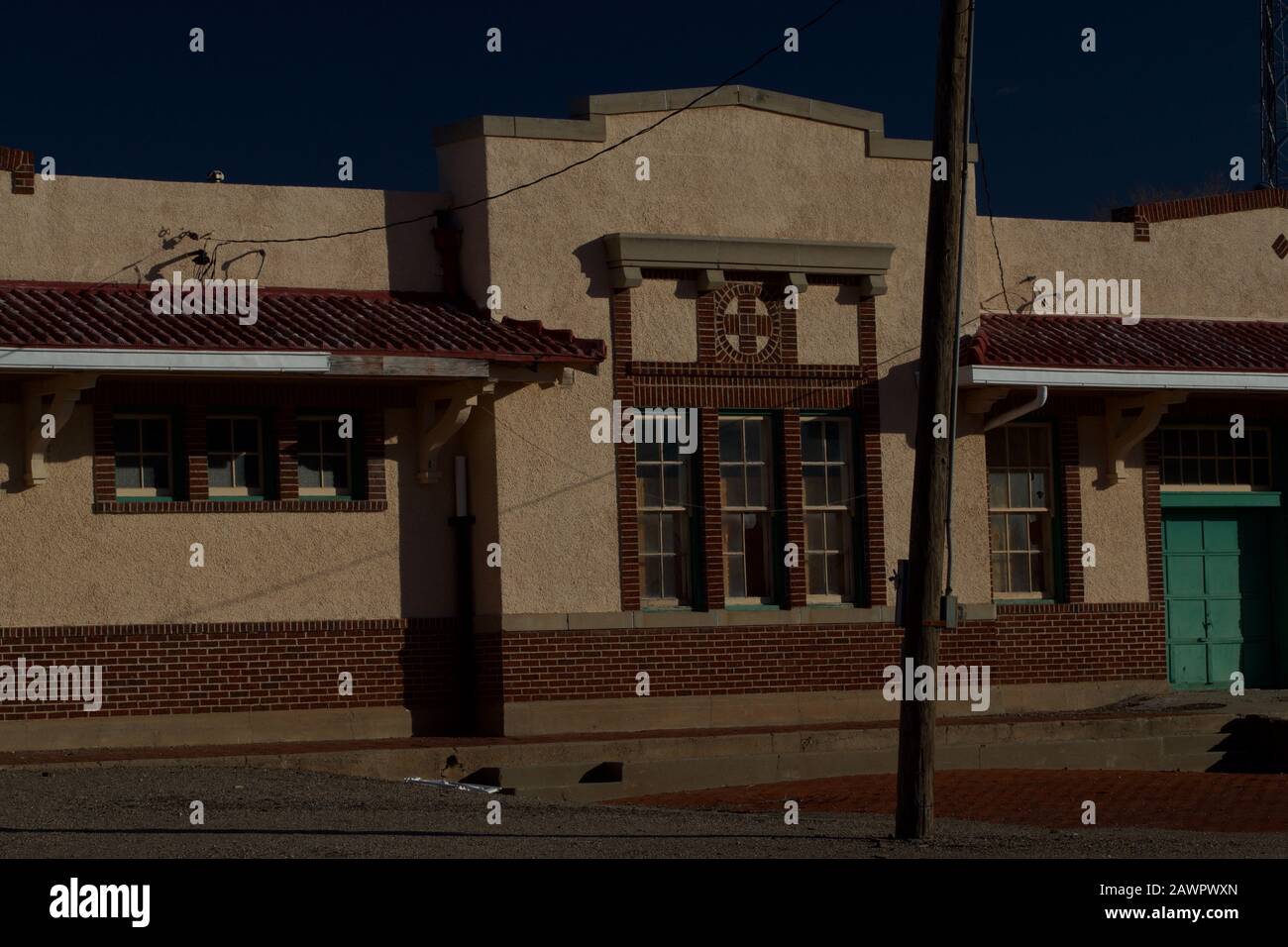 Bahnhof/Passagierstation von Old Santa Fe und Historisches Texas Monument in Canyon, Texas. Stockfoto