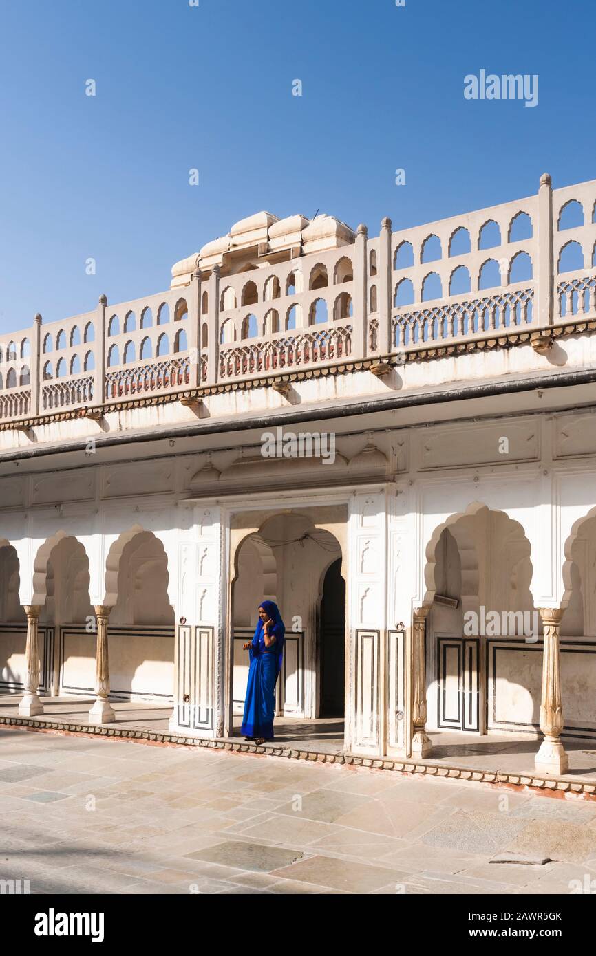 Hof von Hawa Mahal, Palast der Winde, Jaipur, Rajasthan, Indien, Südasien, Asien Stockfoto