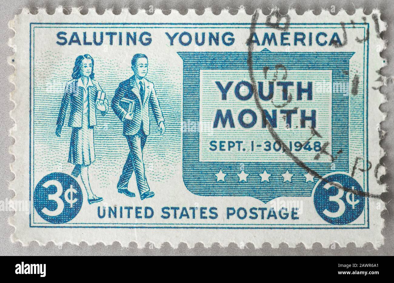 Eine US-Briefmarke Salute zum "Youth Month" September 1948. Stockfoto