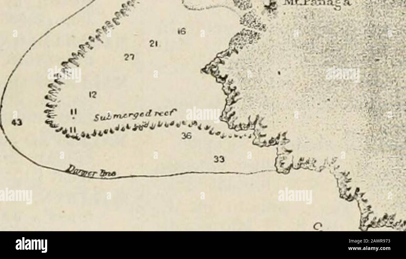 Ein Aussprechender Gazetteer und geographisches Wörterbuch der philippinischen Inseln, Vereinigte Staaten von Amerika mit Karten, Diagrammen und Illustrationen . ?^^ Et.ThuixaiikilaB *^ &lt;^. .&lt;^^ ?//?/ /?%, V, --•-id^fit,^ ,IV^^ SOtlTn COAST MALIGAI BAY Mu Piu"agia.&lt;.l.730 0&lt;f K-Long 123f 17 C r^ f. - iNimlirna Mik-e 632 GAZETTEER DER PHILIPPINISCHEN INSELN. MALtAMPO (mahl-cahm-poh), Sp.; Weiler Onshore der Green Island Bay, E. Küste von Para-gua, Palawan, 56 m. De Puerto Princesa. Weiler an der NW. Küste von Leyte, 7 m. NW. Von Vlllaba. MALCATOP (mal-cah-TOP), Ver.: Islet 150 ft.High, 3^ m. N. von Calami Stockfoto