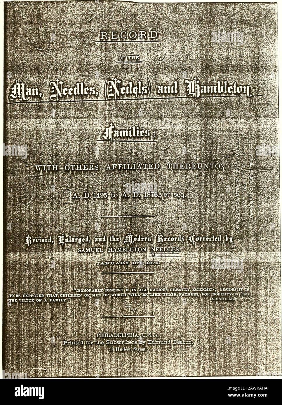 Aufzeichnungen der Familien Man, Nedels (Nedels) und Hambleton...1495-1876 . AWon Ccuafy, ovyrecordofmanneedl00need Stockfoto