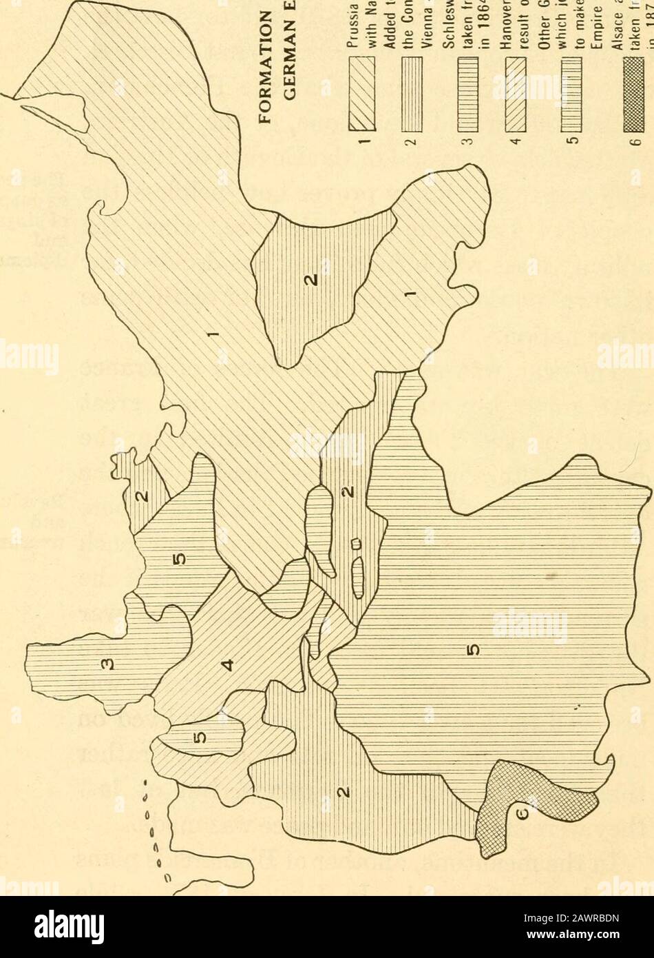 Die Geschichte der Karte von Europa, ihre Herstellung und ihre Veränderung. Die Karte von Europa 159 die Belagerung von Paris war noch nicht abgeschlossen, er hat die Königreiche Bayern und Wurtemburg zusammen mit Baden, Hessen-Darmstadt-Land und allen anderen kleinen deutschen Staaten dazu veranlasst, sich Prussain anzuschließen, um ein neues Reich Deutschlands zu bilden. Der Neuling von ^sollte deutscher Kaiser sein, Germanyand und das deutsche Volk sollten Ressentitive in den Reichstagen oder in den Imperialkongress wählen. Obwohl zu Beginn der Krieg zwischen dem Königreich Preßburg und Frankreich verlief, wurde der Friedensvertrag von der republik Frankreich unterzeichnet Stockfoto