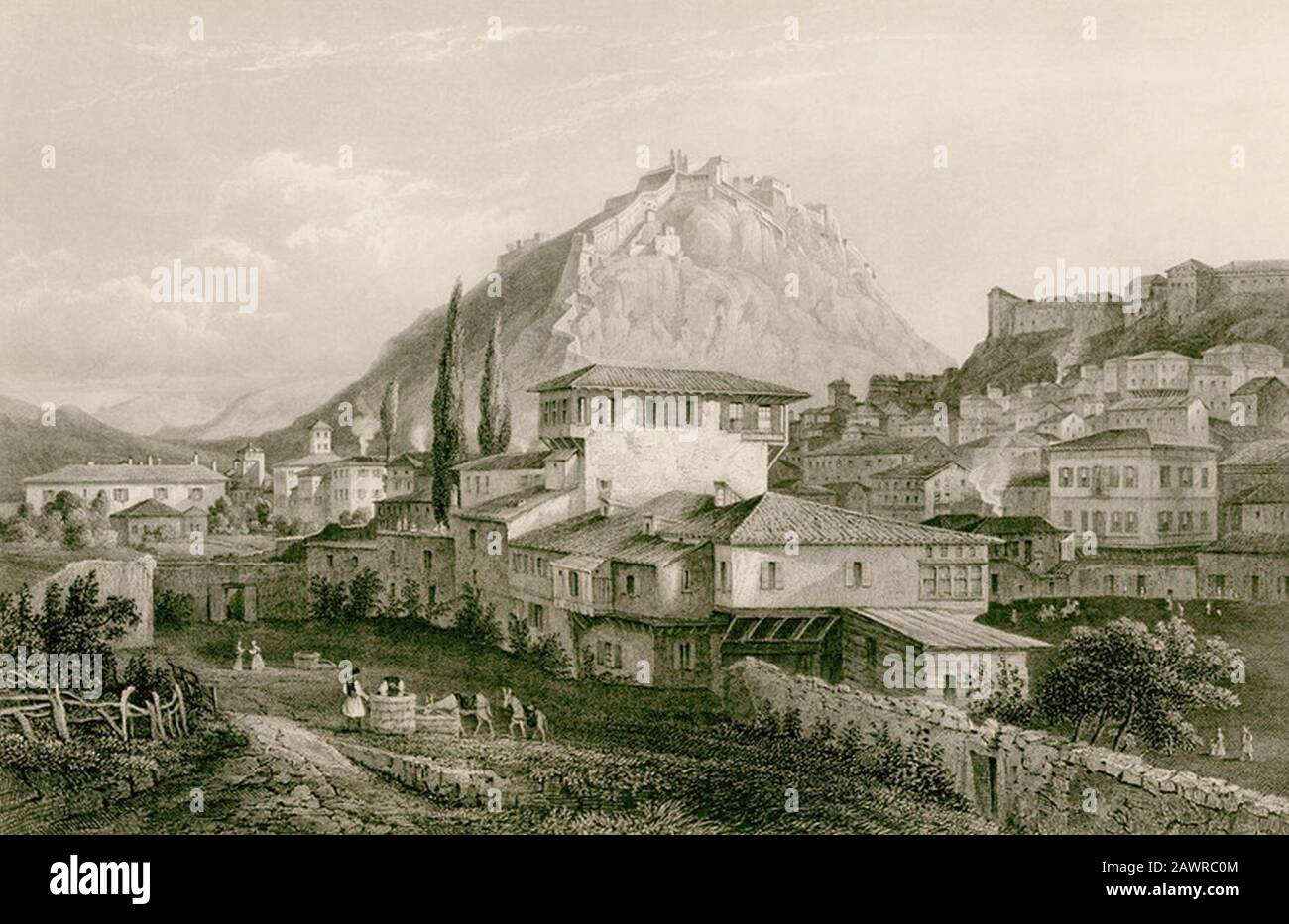 Festung von Palamedi Napoli di Romania - Griechenland - Wright George Newenham - 1842. Stockfoto