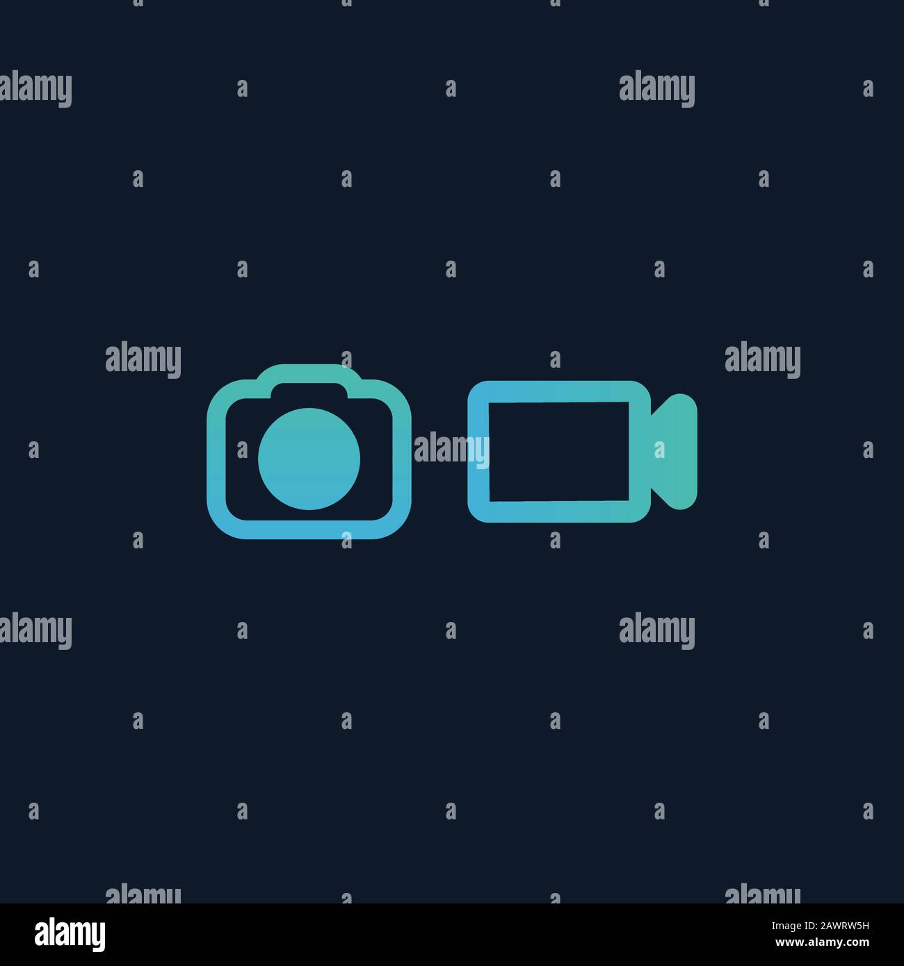 Video- und Fotokamera Im flachen Design. Darstellung des Stock-Vektors auf blauem Hintergrund isoliert. Stock Vektor