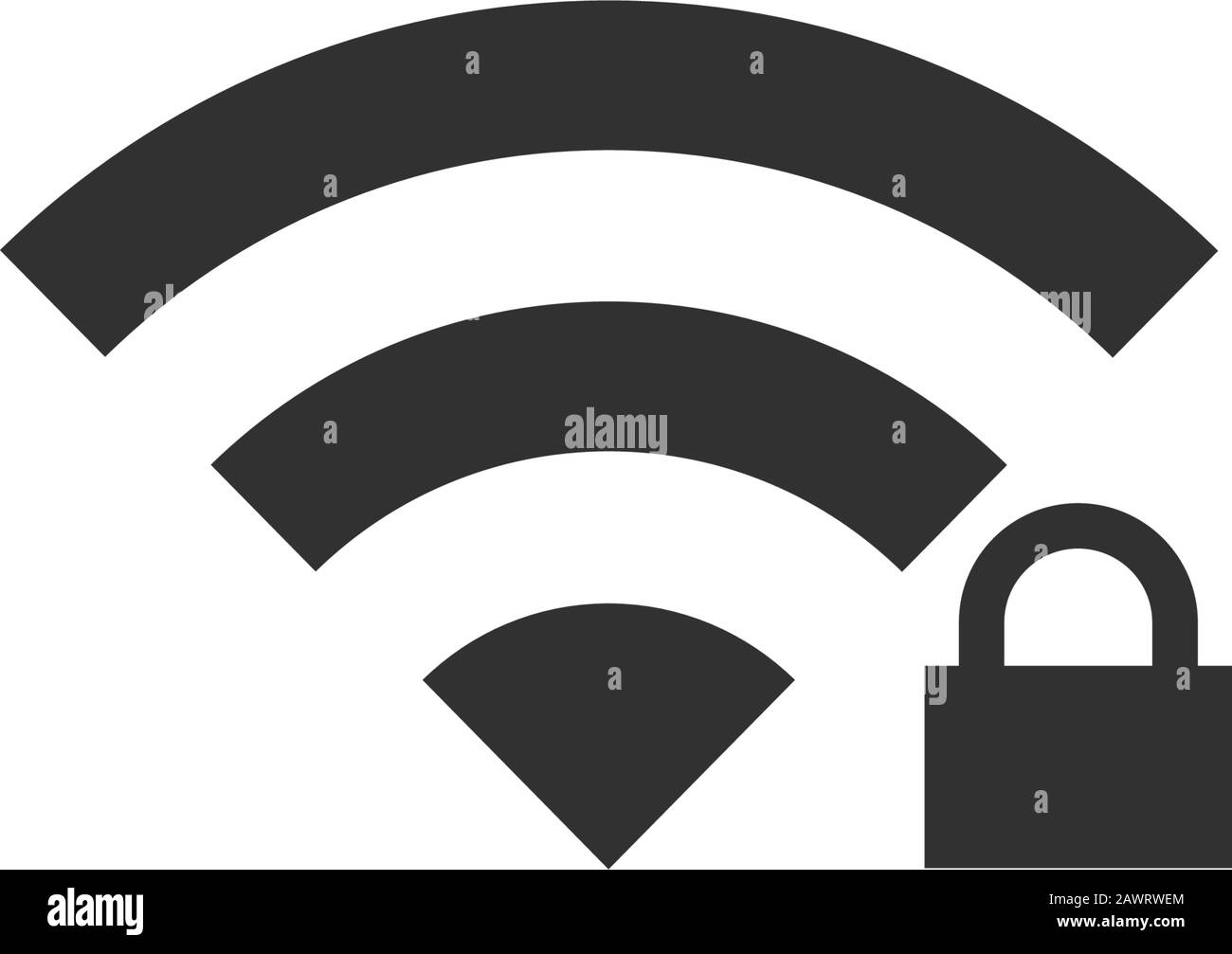 WiFi-gesperrtes Zeichen. Password Wi-fi-Symbol. Symbol für das drahtlose Netzwerk. WLAN-Zone. Symbol für flaches Design. Darstellung des Stock-Vektors isoliert auf weiß Stock Vektor