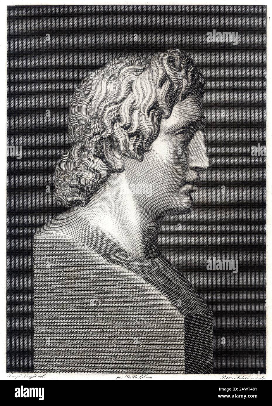 ALEXANDER der GROSSE (356 - 323 v. Chr.) König von Makedonien Alexander III. Stich des italieners Giuseppe Longhi ( 1766 - 1831 ) nach einer Skulptur von Pietro Stockfoto