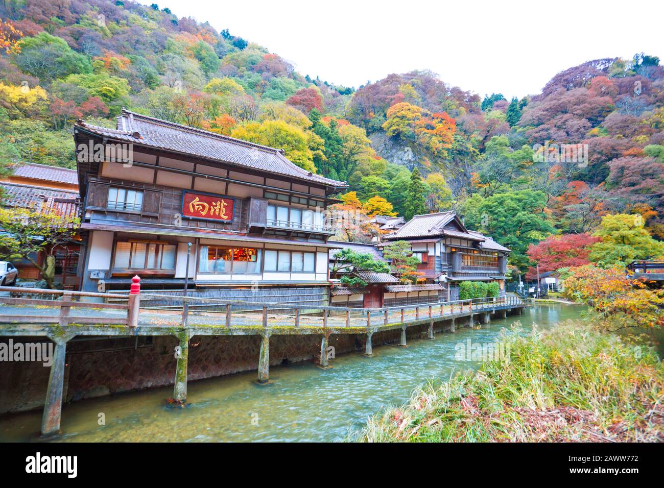 Higashiyama Onsen in Aizu Wakamatsu, Fukushima, Tohoku, Japan. Stockfoto
