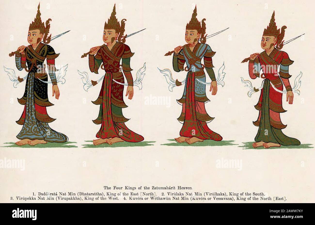 Vier Guardian Kings in birmanischer Kunst Stockfoto
