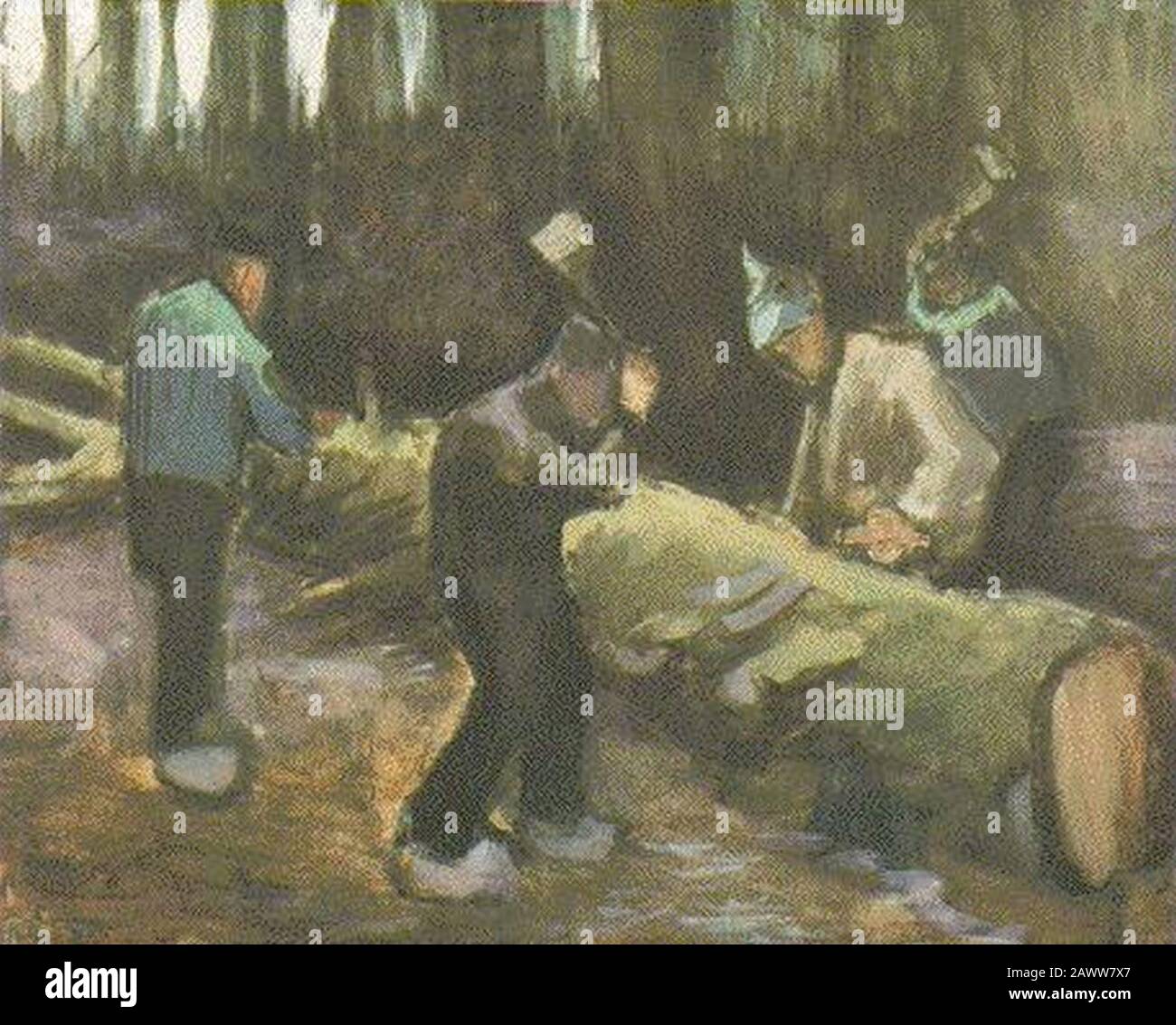 Vier Männer Schneiden Holz. Stockfoto