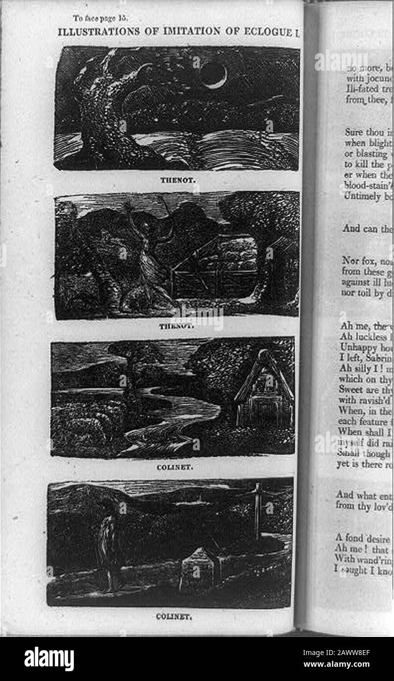 Vier Holzstiche, die die Nachahmung von Eclogue durch Ambrose Phillips illustrieren Stockfoto