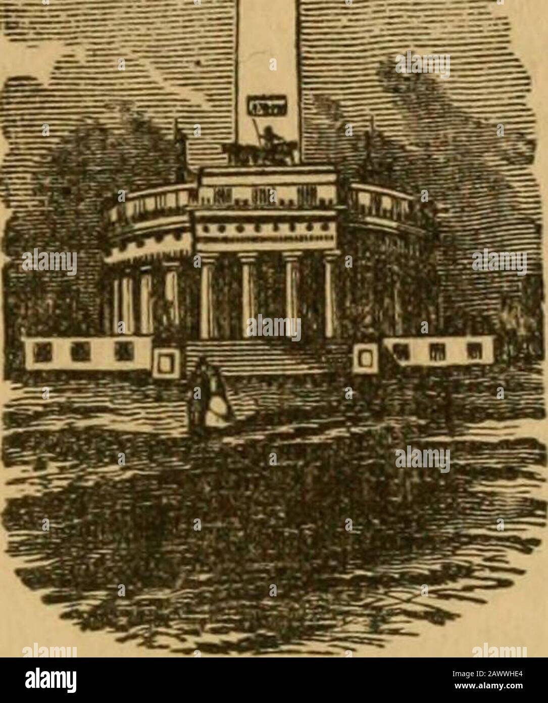 Washington and its environs: Ein illustriertes beschreibendes und historisches Handbuch zur Hauptstadt der Vereinigten Staaten von Amerika. WASHINGTONER DENKMAL. Und 100 Fuß hoch, aus dem der Anobeliskschacht 70 Fuß an der Basis und 500 Fuß hoch ist. Die riesige Rotnda, die den Grundstock des Monnments bildet, ist umgeben von 30 Säulen mit massiven Proportionen, die einen Durchmesser von 12 Fuß haben und 45 Fuß hoch sind, erhöht auf einem hohen Sockel oder Stylobatevon 20 Fuß Höhe und 300 Fuß Quadrat, umgeben von einer Höhe von 20 Fuß, Und von einem massiven Balushandel bekrönt, 15 Fuß hoch. Die Terrasse außerhalb der Kolonnadei Stockfoto