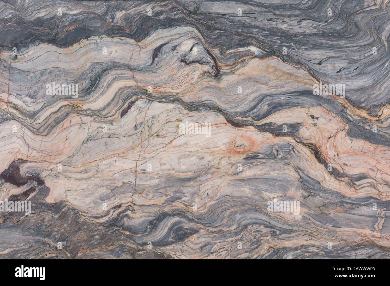 Details der Sandsteinstruktur. Gestreift wie ein Bild natürlicher grauer, hellbrauner Marmorsteinhintergrund. Stockfoto