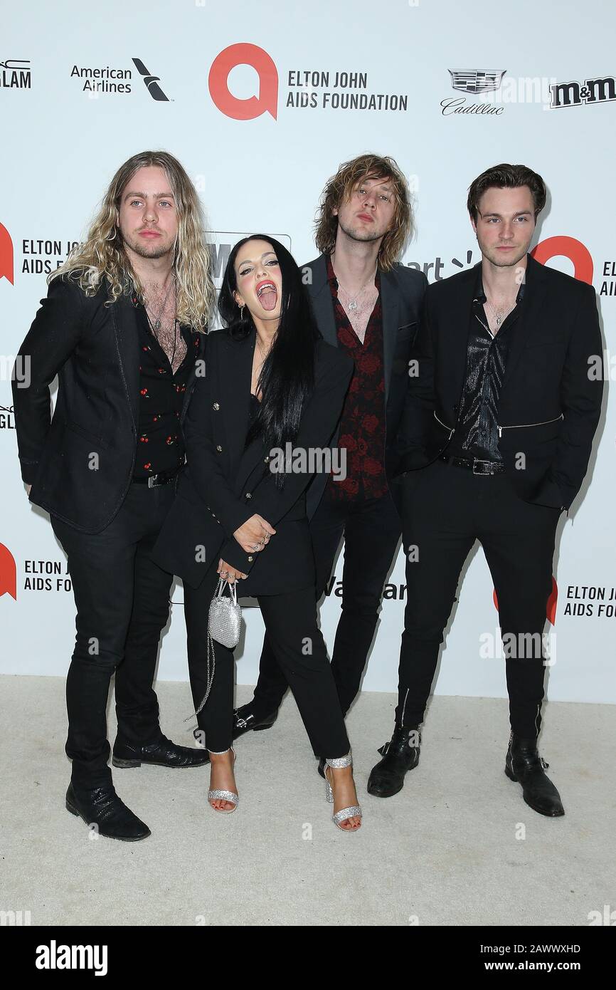 Los Angeles, USA. Februar 2020. The Struts nehmen an der 28. Jährlichen Elton John AIDS Foundation Academy Awards Viewing Party Zur Feier Der 92. Oscarverleihung im West Hollywood Park am 09. Februar 2020 in West Hollywood, Kalifornien, USA, teilzunehmen. (Foto von Art Garcia/Sipa USA) Credit: SIPA USA/Alamy Live News Stockfoto