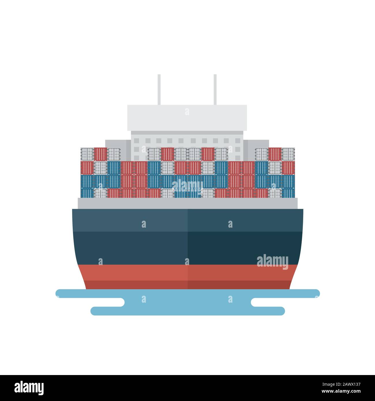 Transport Logistics Container Transport Boat für den Schiffsexport in der Vorderansicht Stock Vektor