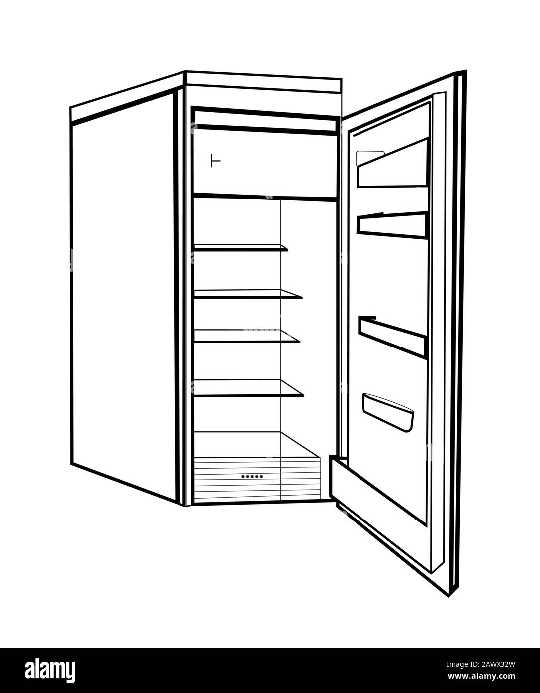 Symbol für Kühl-Gefrierschrank mit offener Küche. Umrisse Abbildung des Vektorsymbols für Kühl-/Gefrierschränke in offener Küche für mobiles Konzept oder Webdesign, isoliert auf weißem b Stock Vektor