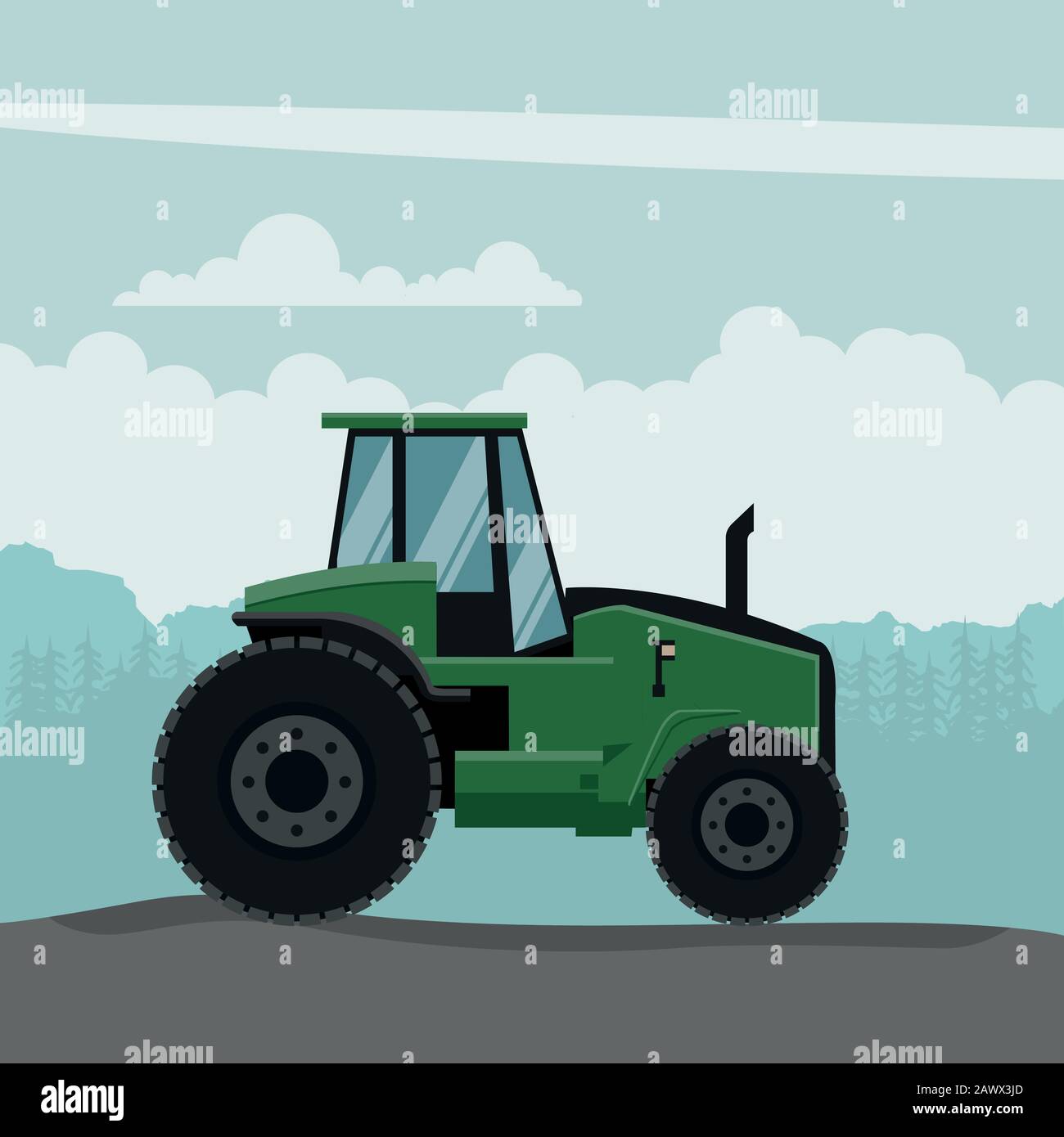 Vektor-Design des landwirtschaftlichen Traktors. Schwere Landmaschinen für die Landarbeit Stock Vektor