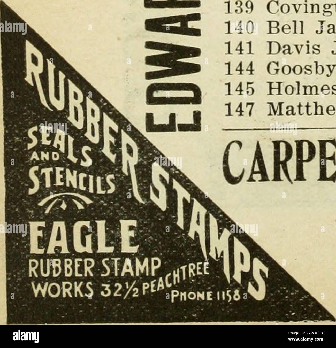 Atlanta Stadtverzeichnis . Howard, von 468 Peachtreeto 181 West Peachtree13 CoUinsworth Horace S18 Freeman Thomas F 21 Griffin Robert? 22 Laxton Frederick M25 Greeii Lincoln 32 Gray James R " CD = f^ IS. " CD O *?? C 3 r- CD HOWELL, von 530 Decatur nto 179 Angier Ave, 2 e von NBoulevard 6 Gates Emma8 Vakant 12 Purdy Angeline Mrs 13 Burtz Cicero M 14 Hefner Benjamin F 15 Davenport Edward L17 Britt James N 20 Dutton Logan 21 Norris Peter (c) 23 Moore George (c) 24 Pharr William F 25 Sadler Samuel (c) 28 Hooks James A 29 Williams Henry (c) 30 Hooks John M 35 Keith Rufus (c) 36 Upchurch Etta Mrs 3 Stockfoto