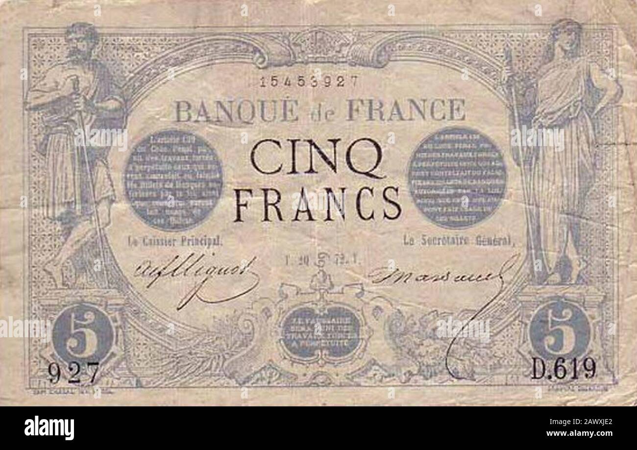 Frankreich 5 Francs-1872. Stockfoto