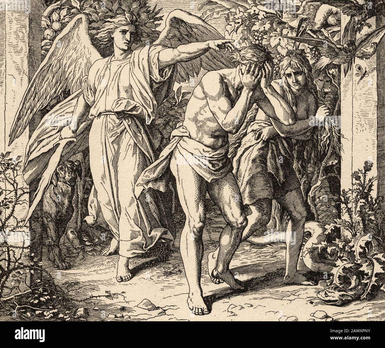 Genesis. Gott vertreibt Adam und Eva aus dem Garten Eden, um das Land