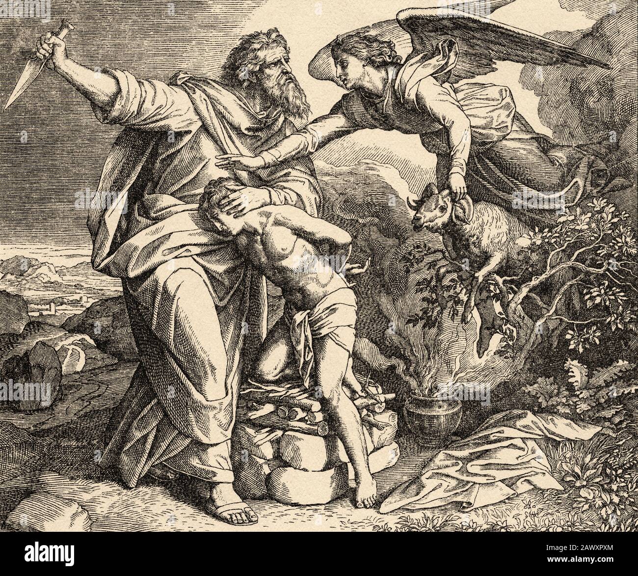 Genesis Das Opfer Von Isaac Abraham Opferte Seinen Sohn Isaac Als Opfer Fur Gott Wegen Seines Gehorsams Befreite Ihn Gott Von Seinem Gelubde Und Legte Stockfotografie Alamy