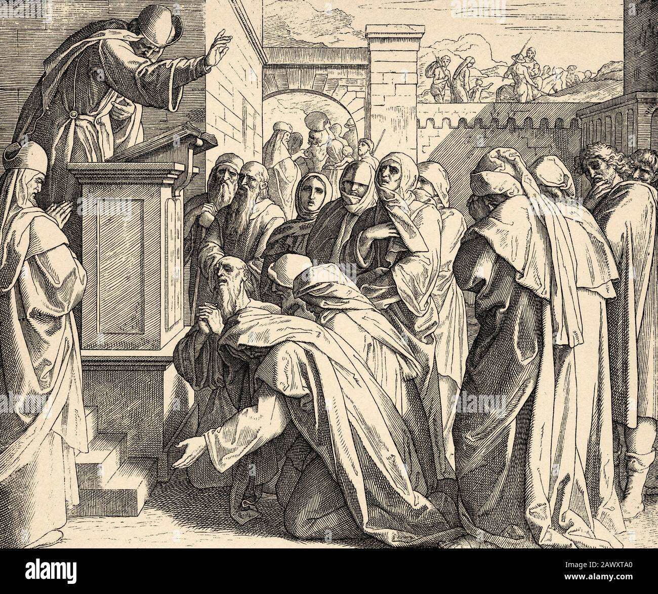 Die volks Buße. Esra liest das Gesetzbuch vor den Leviten. Nehemiah