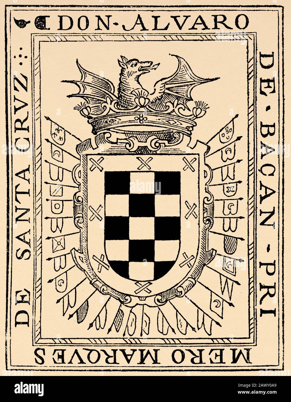 Wappen von Álvaro de Bazán y Guzmán (Granada, Spanien; 12. Dezember 1526 - Lissabon, Portugal; 9. Februar 1588), I Marquis de Santa Cruz Stockfoto