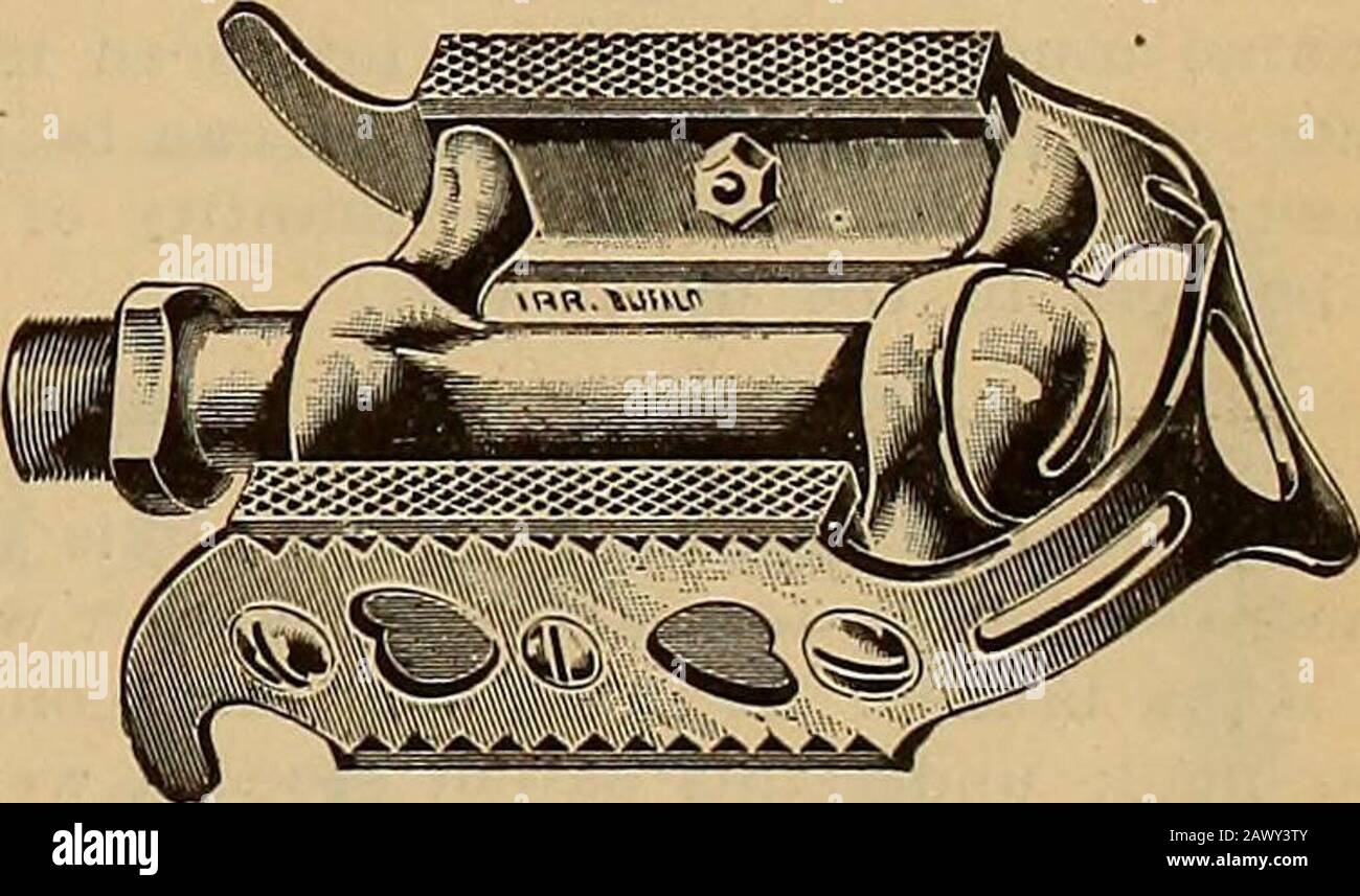 Die Rad- und Radfahrerprüfung . • .DER.. Crosby Pedal. Hergestellt VON Drop-Forged Centers Abo-Forged Pins case-Hardengey-Ball-Rennen AMERIKANISCHE HÄNDLER MFG. CO. Leicht Starke Beste Verarbeitung Ansehnliche ALLEINVERKAUFSMITTEL: Crosby & MAYER CO., BUFFALO, IN. Y. Wir stellen STEELPARTS Mehr Hartlötfläche in Steckdosen von ourThree-piece Crown her als auf jedem anderen Markt. Mehr Fäden im Hals des Kopfes Einstellkonus. Senden Sie uns Proben, * WIR VERKAUFEN ... Duckworth Chains Springfield Wrenches Rastetters Wood Rims, Guards and Bars Cleveland Forkseiten und D Rear Forks P. & F. Sättel Usprojektile Weldles Stockfoto