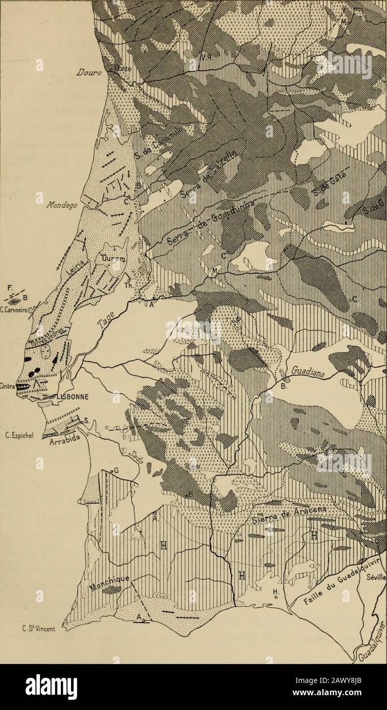 La Face de la terre (das Antlitz der Erde)Traduit de l'allemand, avec l'autorisation de l'auteur et annotée sous la direction de Emmde MargerieAvec une préfpar Marcel Bertrand . portant dans la Constitution de la Meseta. Denombreuses Intrusions granitiques troublent le tableau, et lon doit seméfier, plus encore quailleurs, des regulaments tirés du simple examende la surface. Il Résulte des documents publiés par Chofîat que la sérieplissée Récente débute, comme dans le Nord des Alpines Orientales, avec 1. Th. Fischer, Verso einer ivissenschaftlichen Orographie der Iberlschen Halbinsel {Peler- Stockfoto