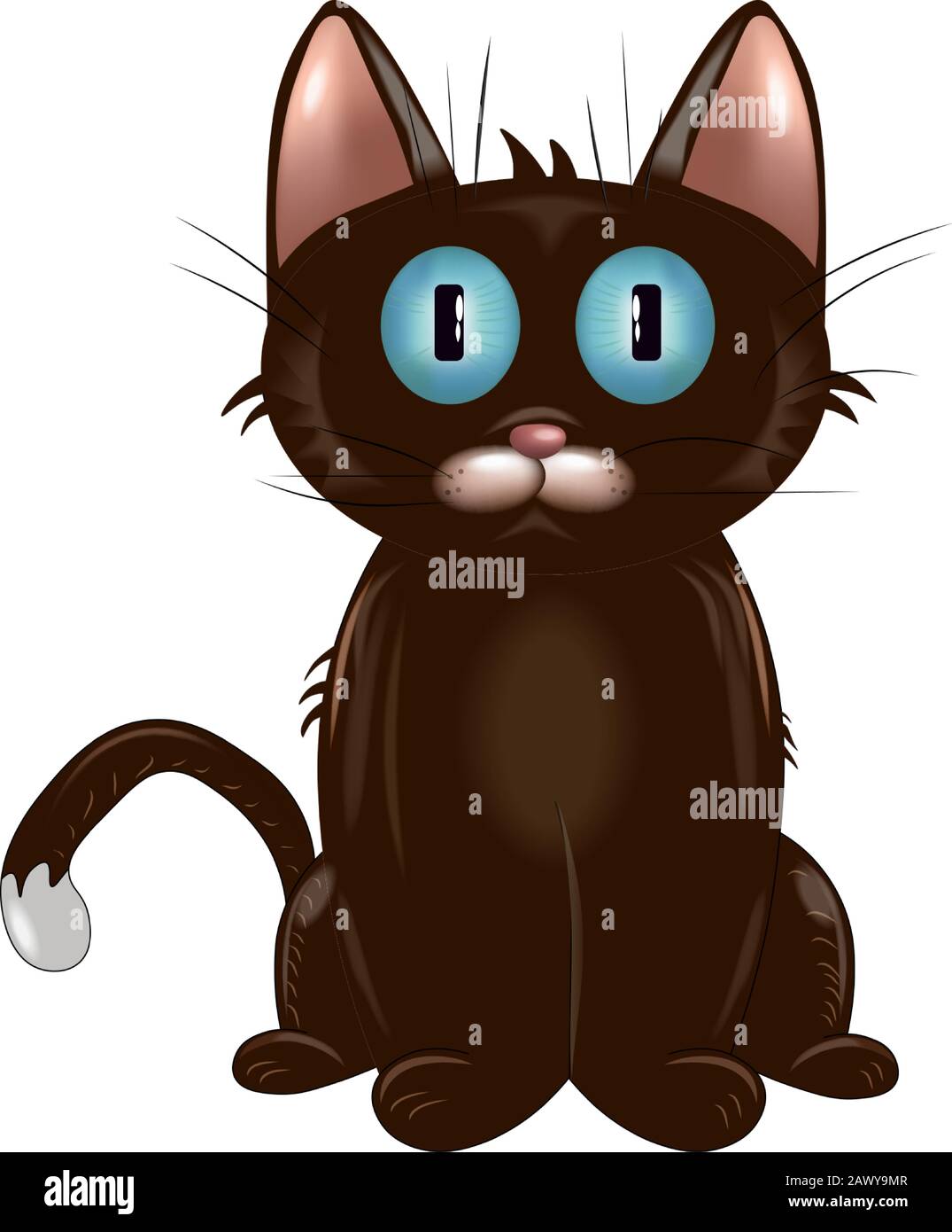 Cartoon braune Katze mit großen blauen Augen. Vektor Stock Vektor