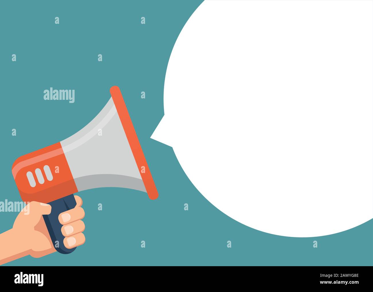 Männliche Hand, die Megafon hält. Flaches Design. Kann von Unternehmen für soziale Medien, Netzwerke, Werbung und Werbung genutzt werden. Stock Vektor