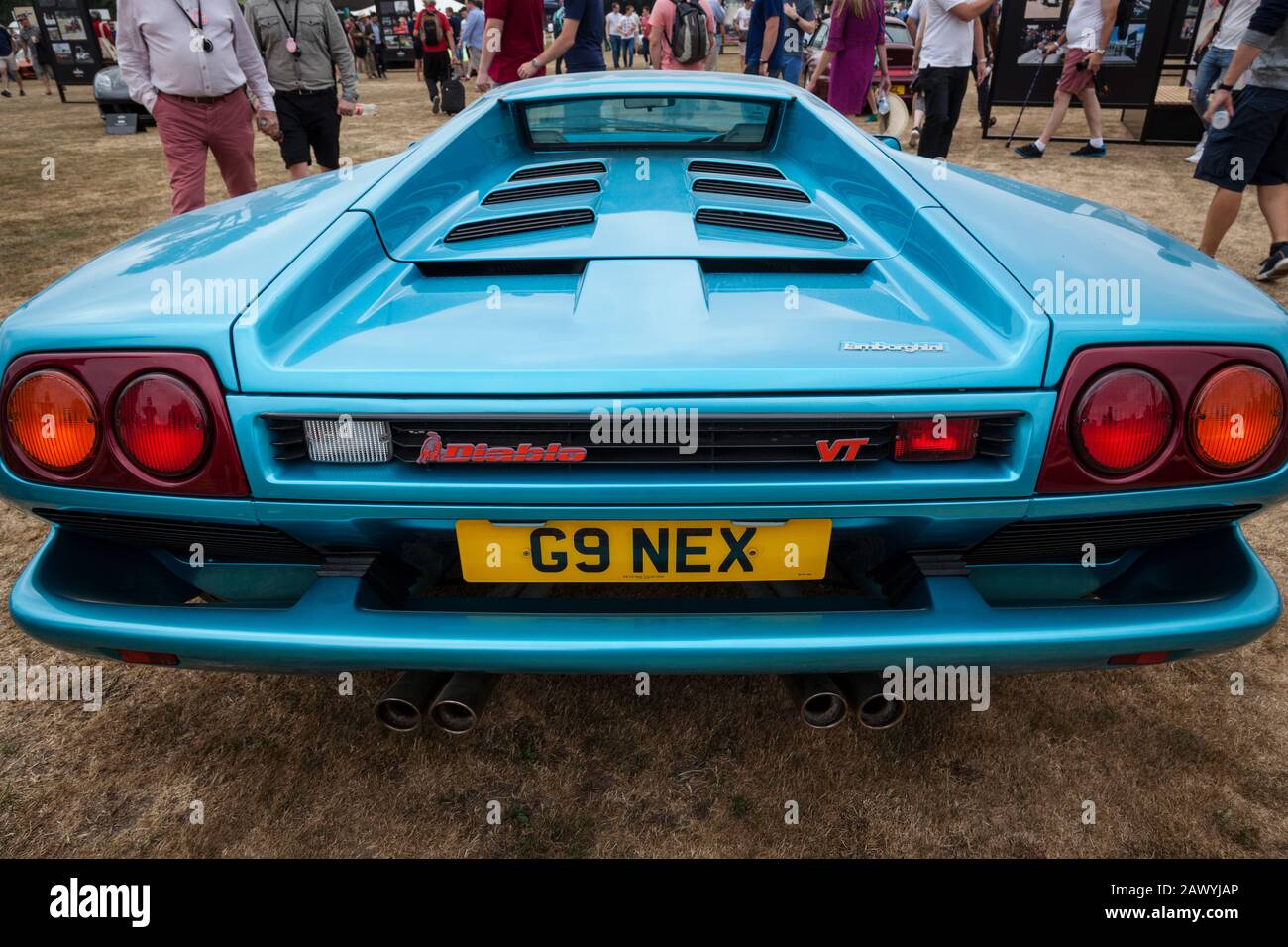 Nahaufnahme des Hecks eines Lamborghini-Diablo-Superwagens beim Goodwood Festival of Speed 2018. Stockfoto