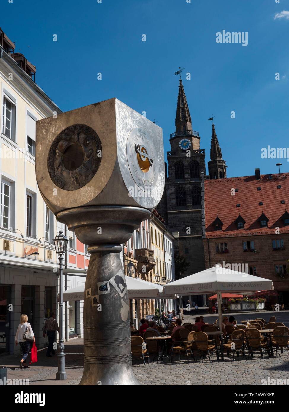 Martin-Luther-Platz mit Bach-Skulptur, St. Gumbertus, Stadthaus, Ansbach, Mittelfranken, Franken, Bayern, Deutschland, Martin-Luther-Platz, Bach-Scul Stockfoto