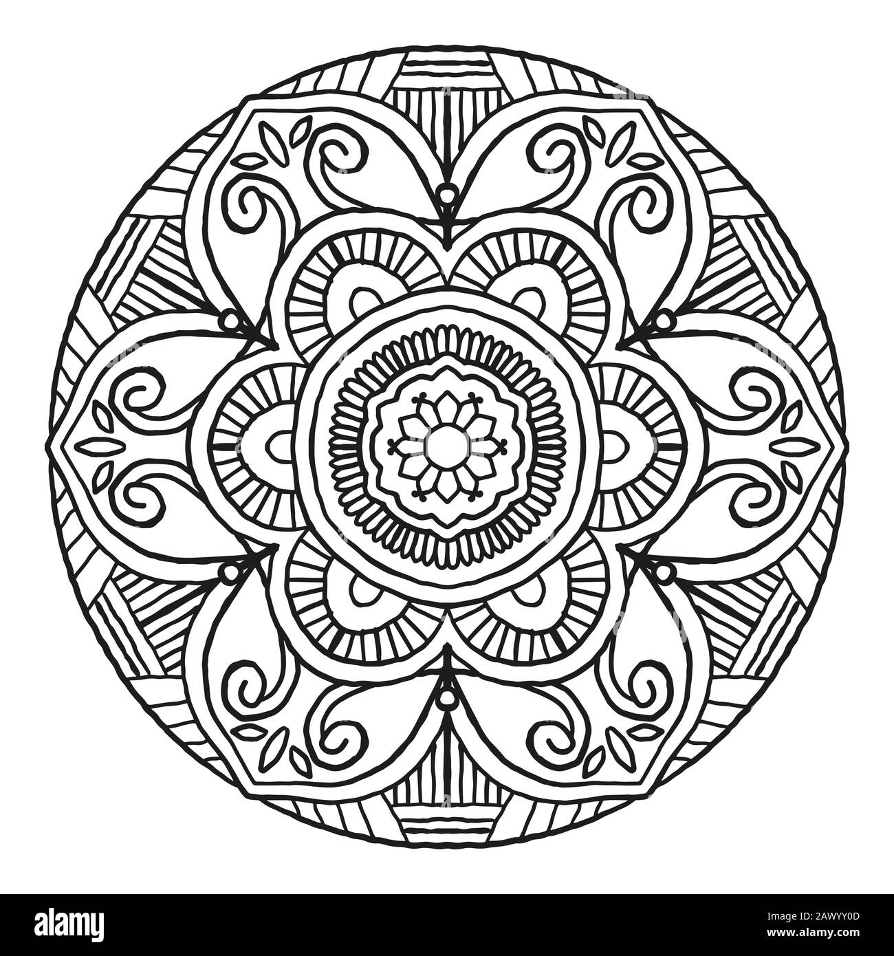 Umrisse Mandala dekoratives Rundornament, kann zum Färben von Büchern, Anti-Stress-Therapie, Grußkarte, Telefon-Case-Druck usw. Verwendet Werden. Handgezeichneter Stil Stock Vektor