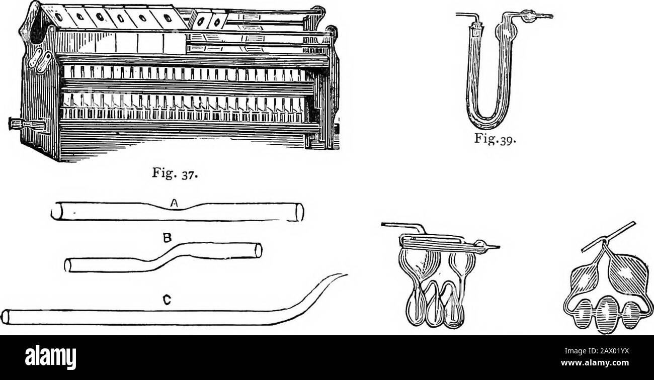 Ein kurzes Handbuch analytischer Chemie, qualitativer und quantitativer,- anorganischer und organischer . oo Magnesiumcarbonat 2-10 Wir Haben nun die gesamte Analyse zusammen, also Kaliumsulfat . • • 5 Grad Natriumsulfat. Natriumchlorid. Kalziumsulfat . Kalziumkarbonat Magnesiumcarbonat . Ferrisches Oxid. Kieselsäure . . • organische und flüchtige Materie . -80 2-00 3-00 11-00 2-10 •05 •20?45 Gesamtrückstände 20-10. KAPITEL IX ULTIMATIVE ORGANISCHE ANALYSE. Dieser Prozess besteht darin, die Menge jedes Elements, das anorginische organische Verbindung enthält, zu schätzen, wie sie von der proximaten Analyse, .whichestim, unterschieden wird Stockfoto
