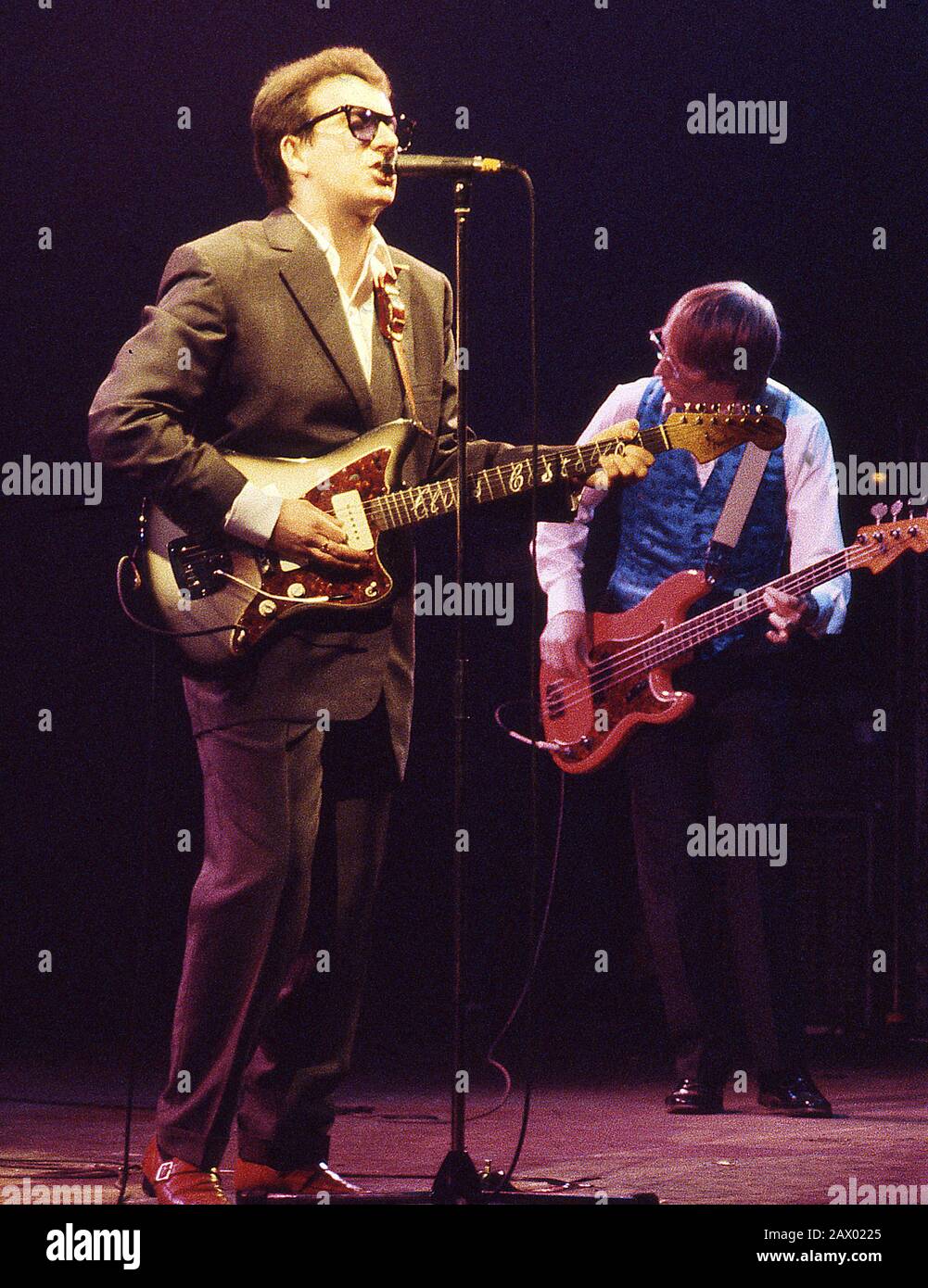 Elvis Costello spielt am Veranstaltungsort London 1980 Stockfoto