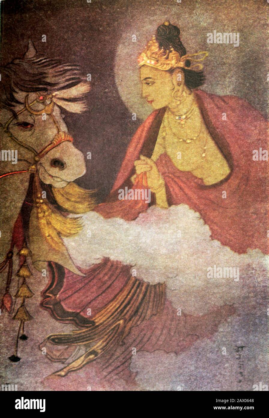 "Trennung von Prinz Siddhartha", 1920. Der Große Abschied ist die traditionelle Bezeichnung für den Weggang von Gautama Buddha (c563-c483 v. Chr.) aus seinem Palast in Kapilavastu, um ein asketisches Leben zu führen. Aus "Mythen der Hindus &amp; Buddhisten", von Der Schwester Nivedita und Ananda K. Coomaraswamy. [George G. Harrap &amp; Company Ltd, London, 1920] Stockfoto