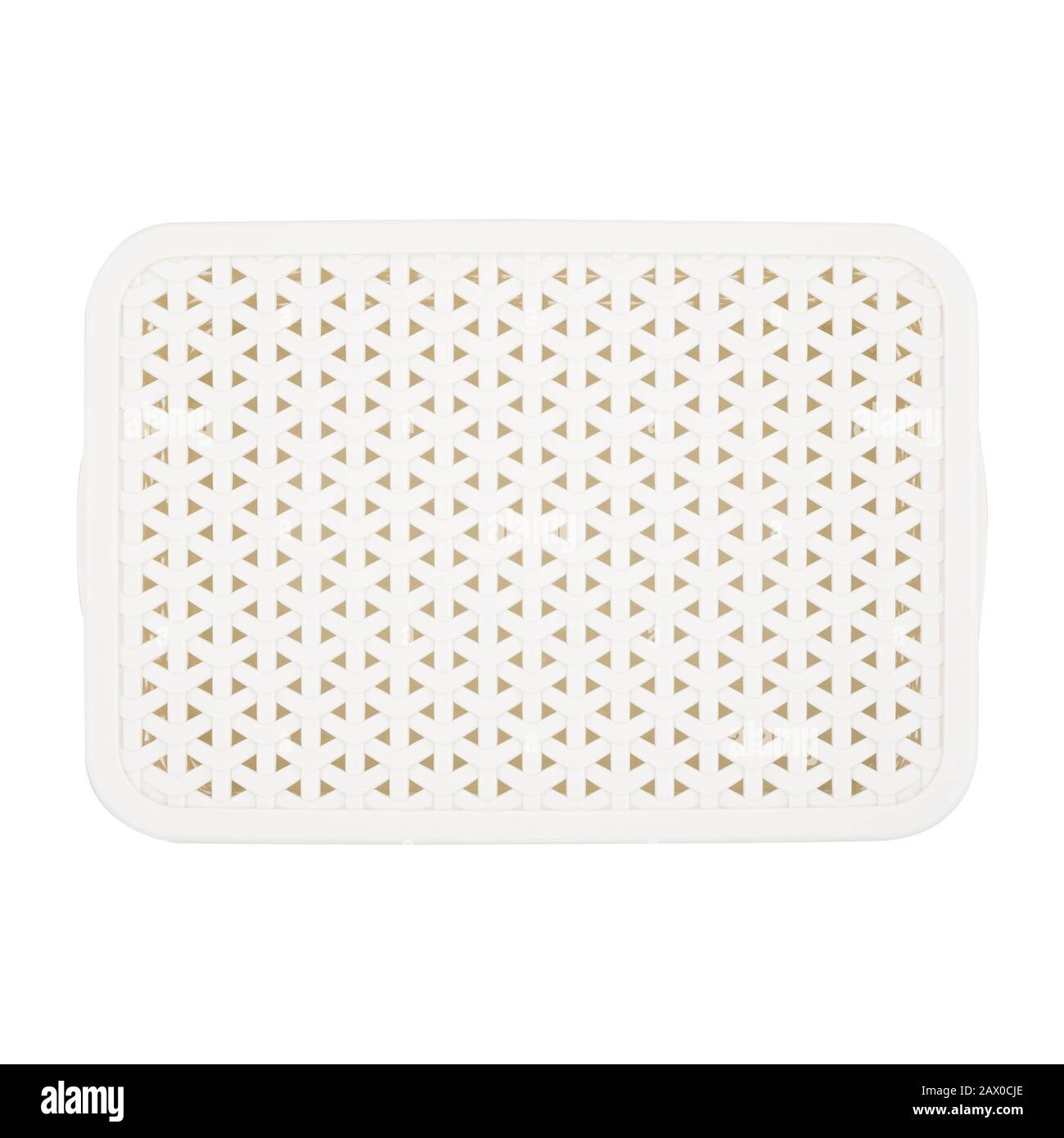 Ivory Artificial Rattan Korbkorb mit Deckel Draufsicht isoliert auf weißem Hintergrund Stockfoto
