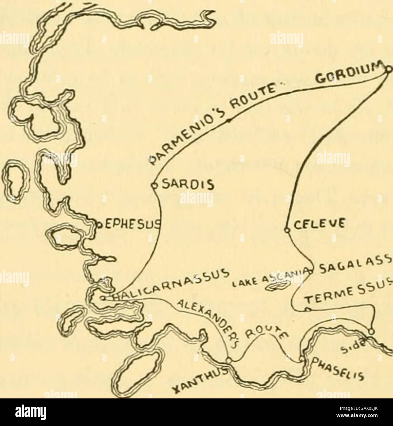 Alexander: Eine Geschichte des Ursprungs und der Entwicklung der Kriegskunst von den ersten Zeiten bis zur Schlacht von Ipsus, B.C301: Mit einer ausführlichen Darstellung der Feldzüge des Großmazedonischen . en. Diese Handlung fügte dem guten Willen seiner Soldaten sehr hinzu, und bei ihrer Rückkehr brachten die wütenden Männer diese Kameraden mit. Er führte auch Cleander an den Pelo-Ponnesus, um ihn anzuwerben. Alexander teilte seine Gültigkeit dann in zwei Säulen auf. Parmenio mit einem Teil des mazedonischen und allthessalischen Schwerpferdes, der griechischen Auxil-Iaries, der Belagerung Materialand der Waggonzug, war für Sardes vorgeköpft, was auch war Stockfoto