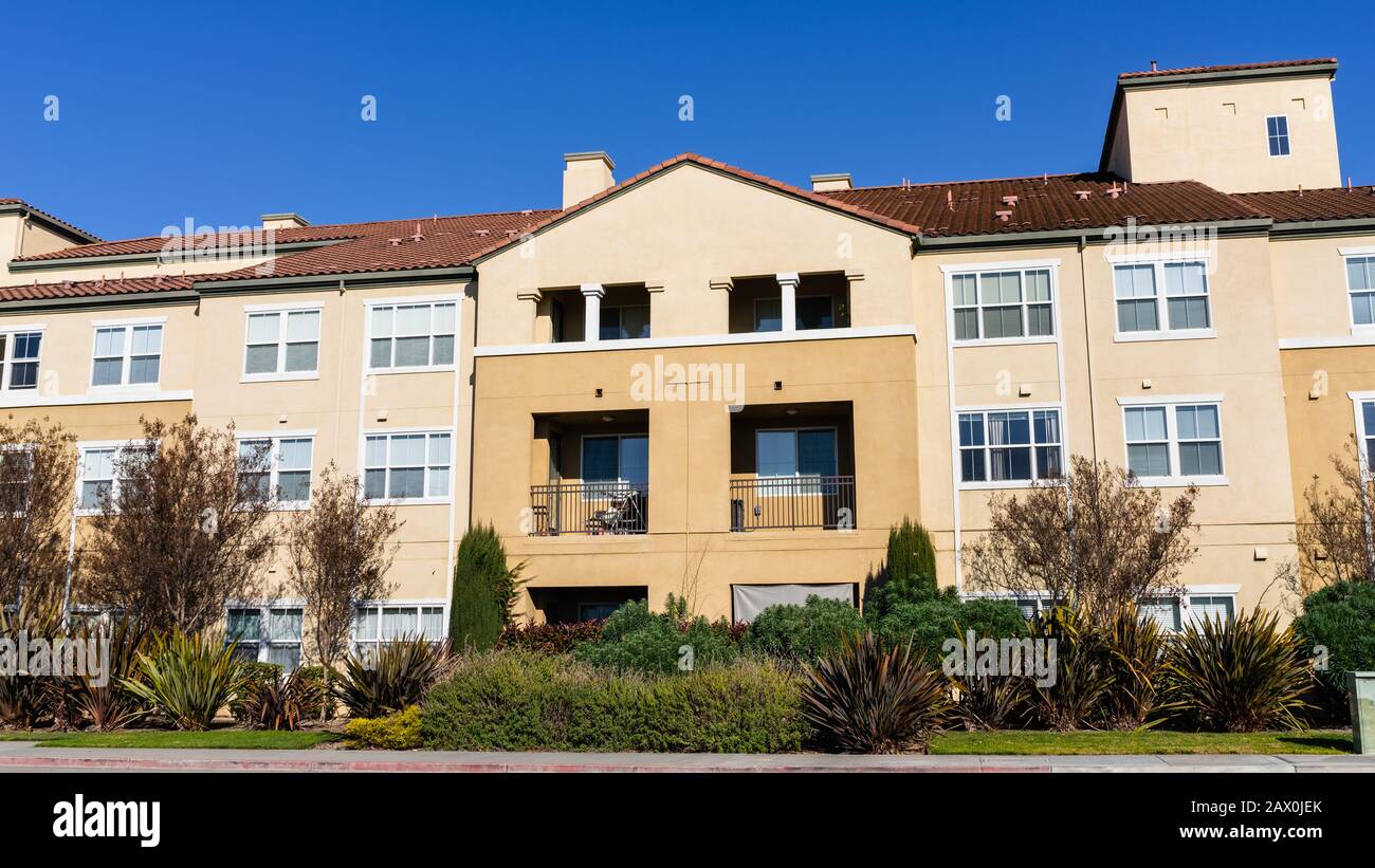 Außenansicht des Wohnhauses, Santa Clara, San Francisco Bay Area, Kalifornien Stockfoto