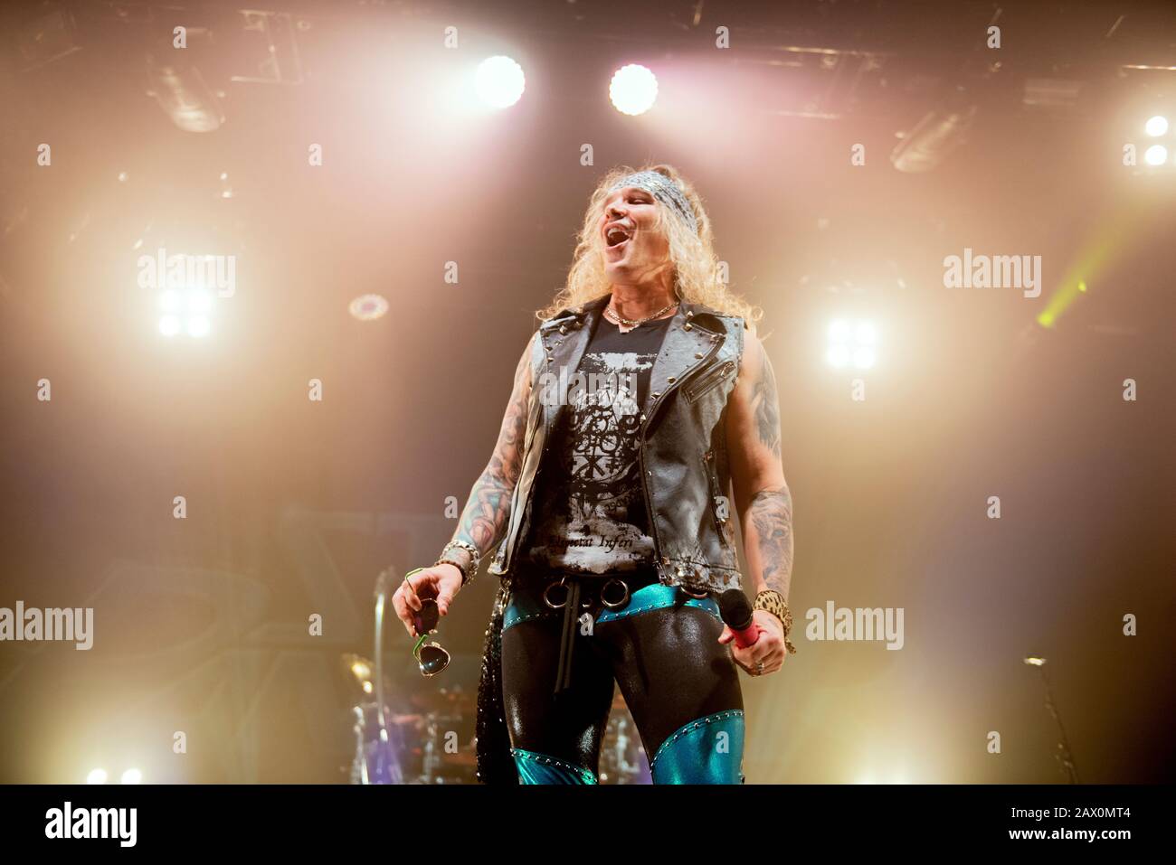 Manchester, Großbritannien. Februar 20120. Michael Starr, Satchel, Lexxi Foxx und Stix Zadinia von der Band Steel Panther treten im O2 Victoria Warehouse, Manchester auf ihrer " Heavy Metal Rules " UK Tour, Manchester 2019-02-09 auf. Kredit: Gary Mather/Alamy Live News Stockfoto