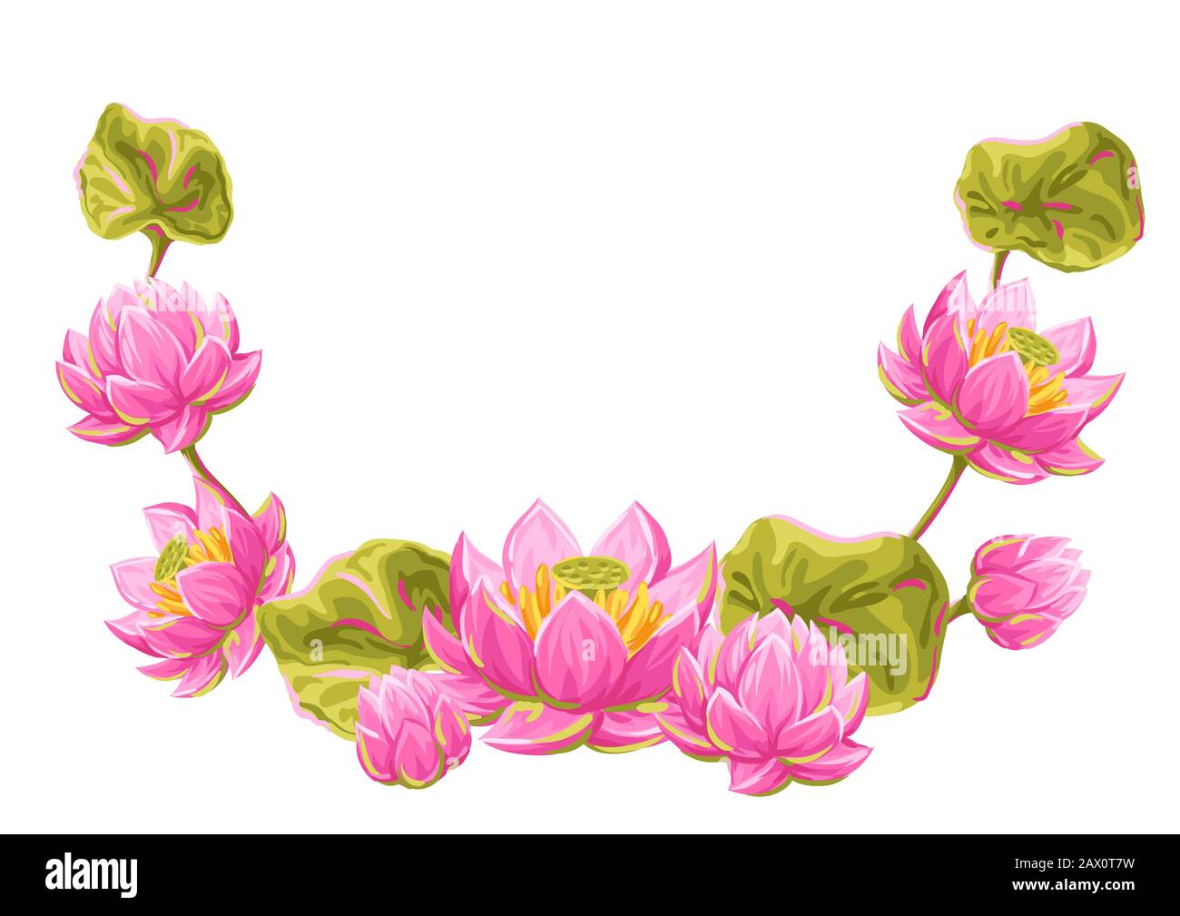 Dekoratives Element mit lotusblumen. Seerose Illustration. Stock Vektor