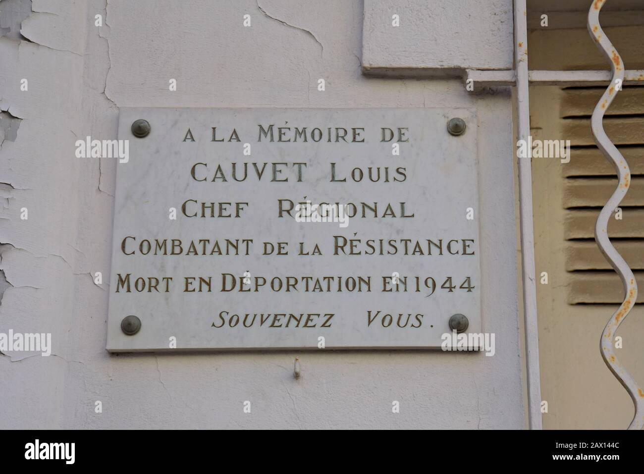 Ein Denkmal für Louis Cauvet, französischer Widerstandschef im zweiten Weltkrieg in Montpellier, Frankreich Stockfoto